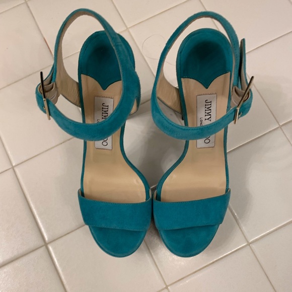 Jimmy Choo Turquoise Limit Edition Suede Dora Heel - Picture 5 of 8